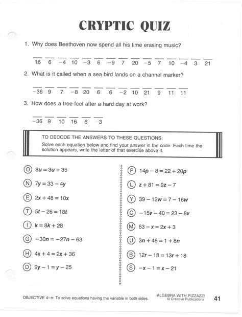 Cryptic Quiz Math Worksheet Answers D 75 Doc