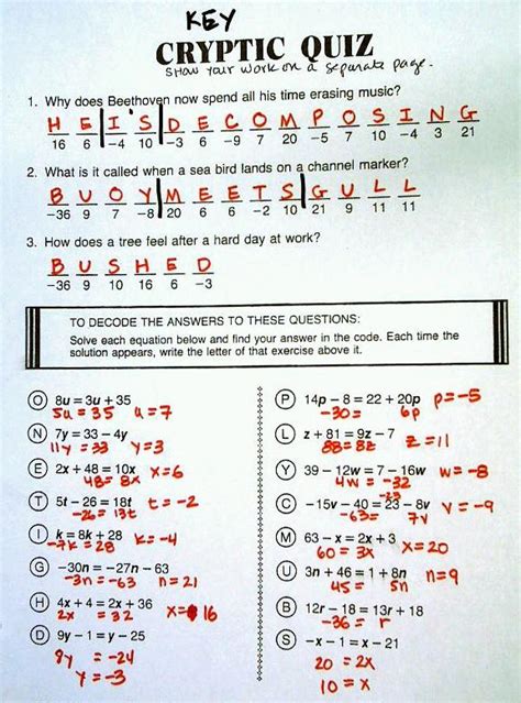 Cryptic Quiz Math Worksheet Answers Page 41 Doc