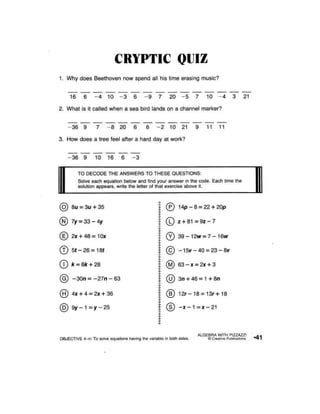 Cryptic Quiz Solving Equations Answer Key Doc