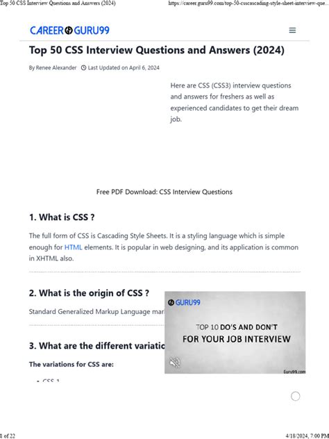 Css Interview Questions And Answers Free Download PDF