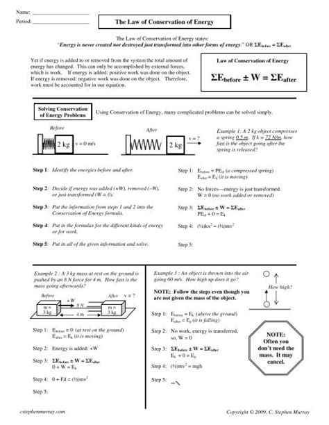 Cstephenmurray Conservation Of Energy Answers Reader