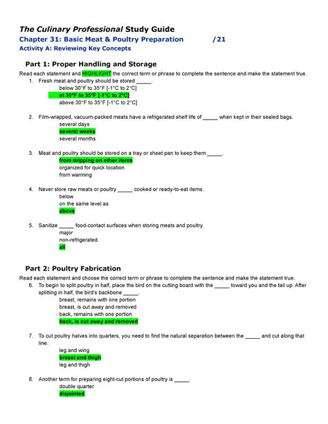 Culinary Professional Study Guide Answers Doc