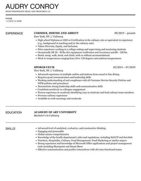 Culinary Resume Template