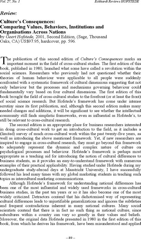 Cultureâ€²s Consequences Comparing Values Behaviors Institutions and Organizations Across Nations PDF