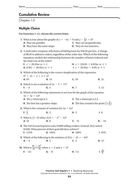 Cumulative Review Chapters 1 5 Answers Algebra Kindle Editon