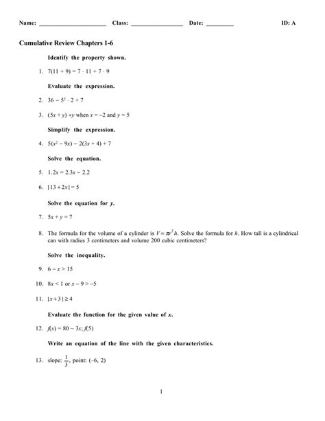 Cumulative Review Chapters 1 6 Answers Algebra Epub