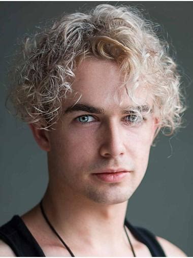 Curly Blonde Capless Short Remy Human Hair Middle Parted Jewfro Men Wigs