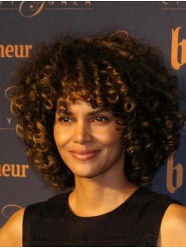 Curly Brown Lace Front Chin Length Without Bangs Halle Berry Wigs