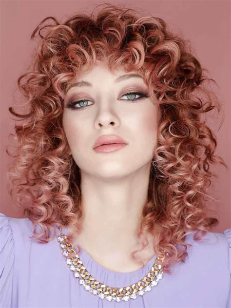 Curly Medium Wig 14" Lace Front Synthetic Without Bangs Shoulder Length Copper Wigs