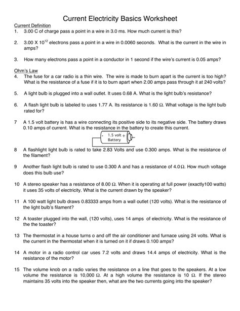 Current Electricity Basics Worksheet Answers Kindle Editon