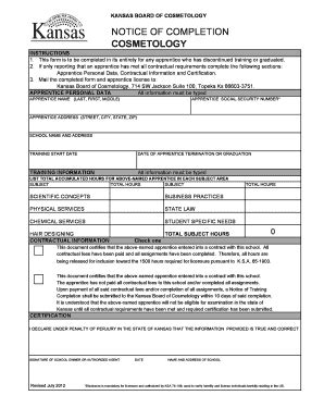 Curriculum Approved by the Kansas State Board of Cosmetology