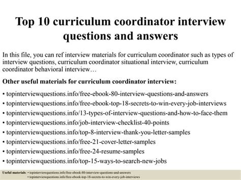 Curriculum Coordinator Interview Questions With Answers PDF