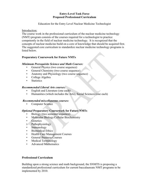 Curriculum Guide for Educational Programs in Nuclear Medicine Technology Doc