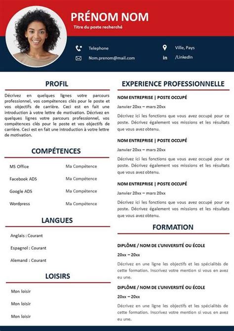 Curriculum Vitae Francais Template