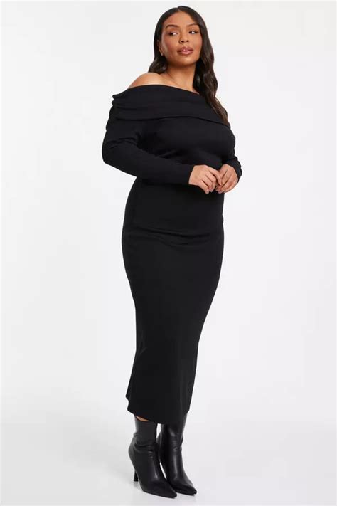 Curve Curve Black Bardot Bodycon Dress: