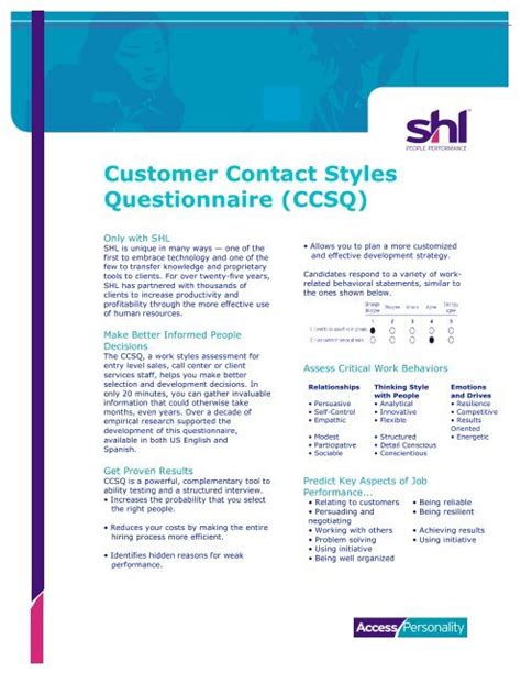 Customer Contact Styles Questionnaire (CCSQ) PDF PDF