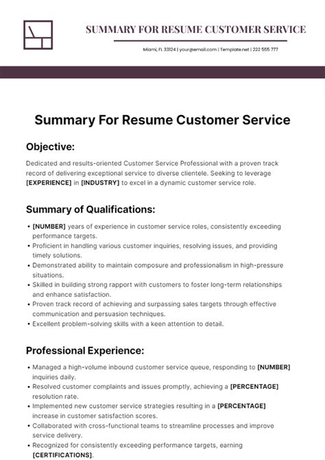 Customer Service Resume Summary in 3,000 Words