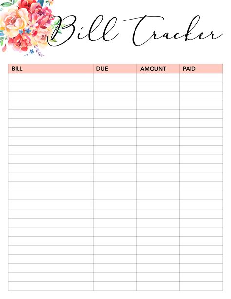 Cute Bill Tracker Template