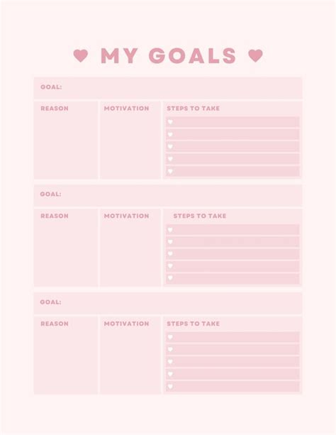 Cute Printable Goal Template