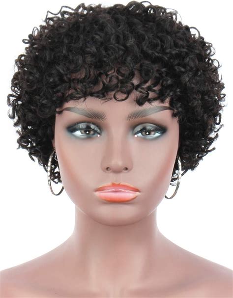 Cutting Synthetic Curly Wig Short Black 10" Layered Wigs