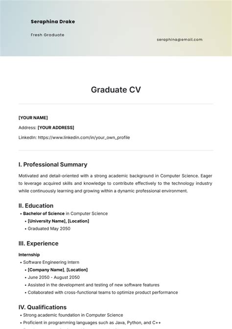Cv Template For Graduate Students