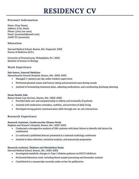 Cv Template For Residency