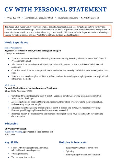 Cv Template Personal Statement
