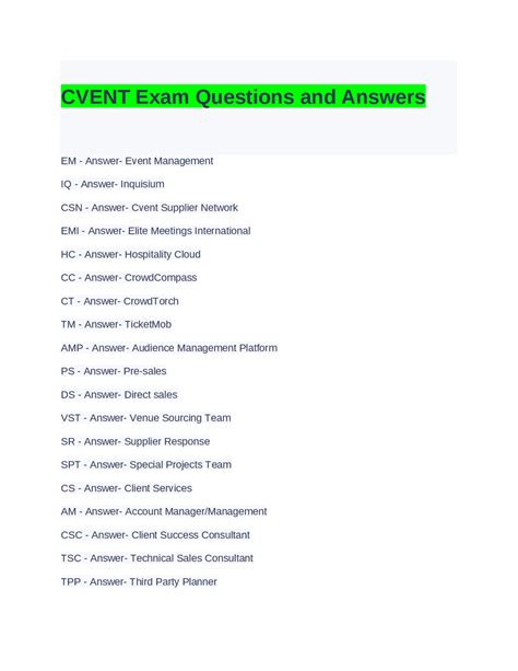 Cvent Exam Answer PDF