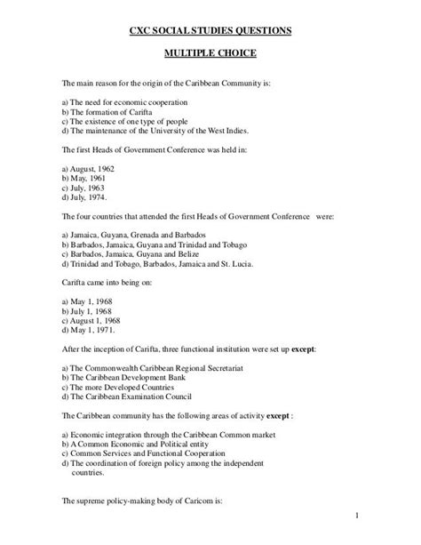 Cxc Social Studies Past Papers And Answers Doc