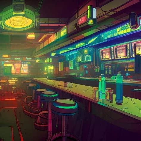 Cyberpunk Seaside Oasis: Dive into a Digital Dive Bar By the Beach