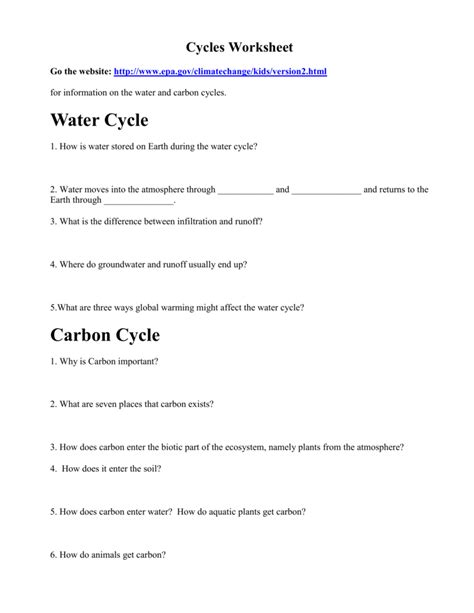 Cycles Worksheet Answers PDF