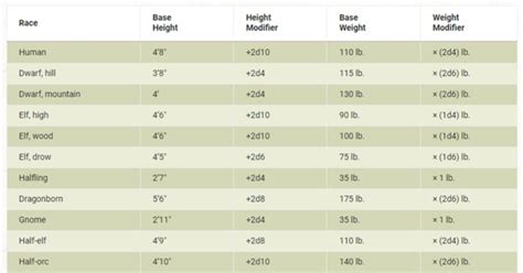 D&d Size Chart