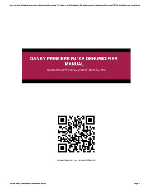 DANBY PREMIERE R410A DEHUMIDIFIER MANUAL Ebook Reader