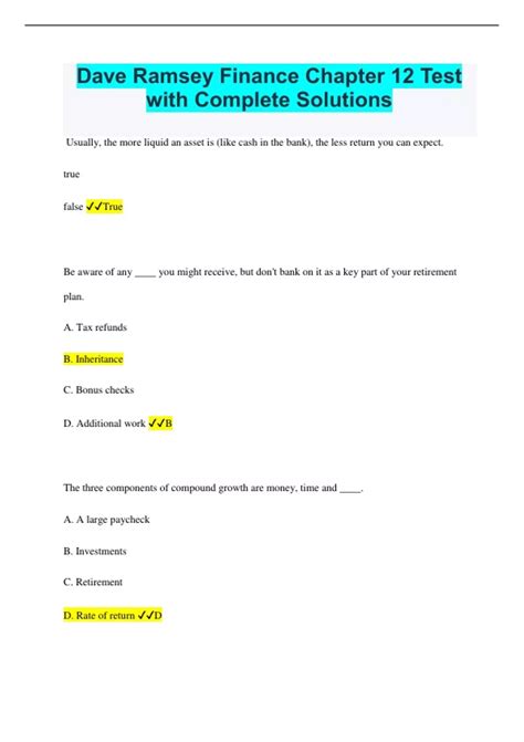 DAVE RAMSEY CHAPTER 12 ANSWER KEY Ebook Doc