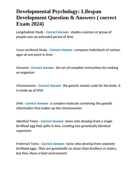 DEVELOPMENTAL PSYCHOLOGY EXAMS WITH ANSWERS Ebook Doc