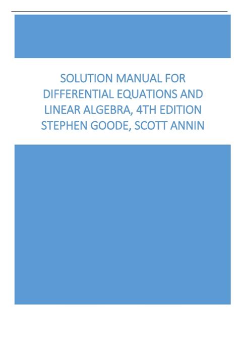 DIFFERENTIAL EQUATIONS AND LINEAR ALGEBRA GOODE SOLUTION MANUAL Ebook Doc
