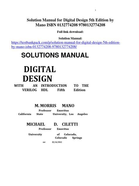 DIGITAL DESIGN 5TH EDITION MANO SOLUTIONS MANUAL FREE Ebook Reader