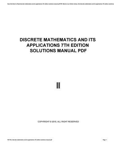 DISCRETE MATHEMATICS AND ITS APPLICATIONS 7TH EDITION SOLUTION MANUAL PDF FREE DOWNLOAD Ebook Kindle Editon