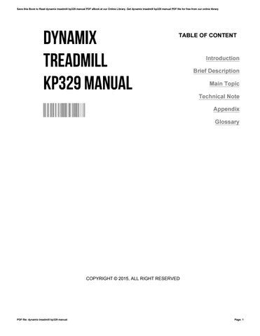DYNAMIX TREADMILL KP329 MANUAL Ebook Doc