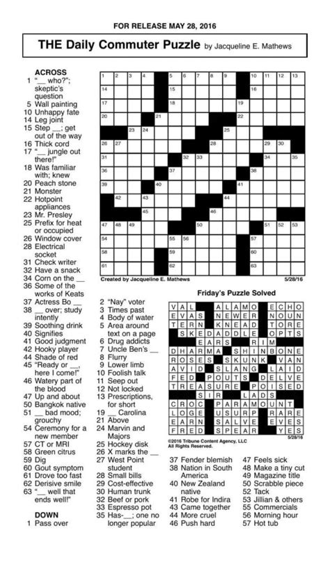 Daily Commuter Crossword Puzzle Answers Today Free Printable