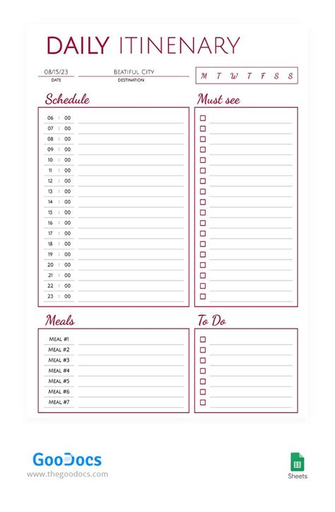 Daily Itinerary Template