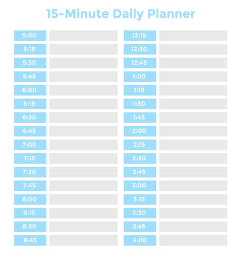 Daily Schedule 15 Minute Increments Printable
