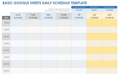 Daily Schedule Template Google Sheets