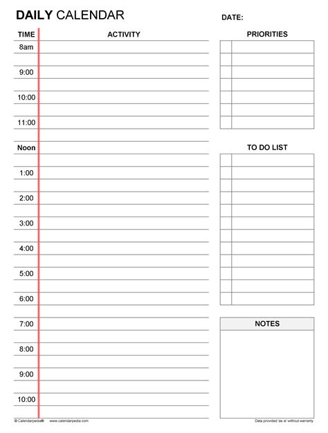Daily Time Schedule Template