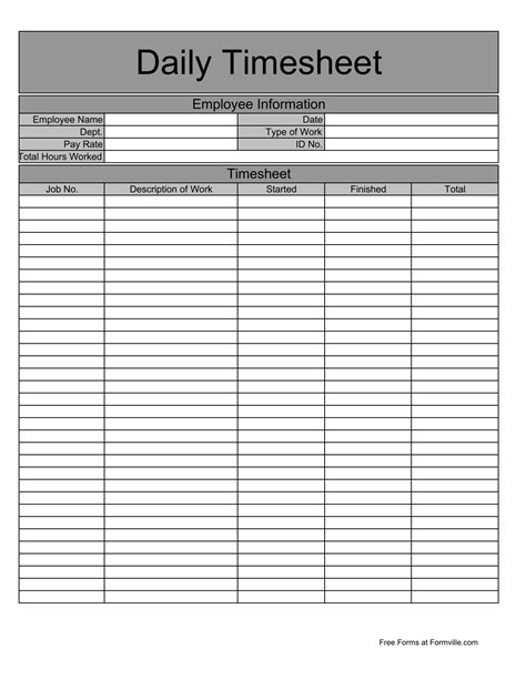 Daily Time Sheet Printable