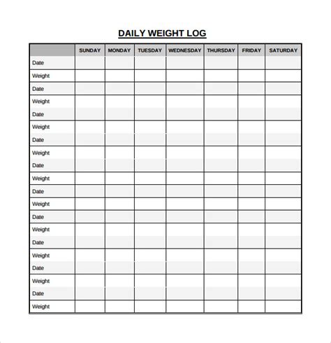 Daily Weight Log Printable For The Year