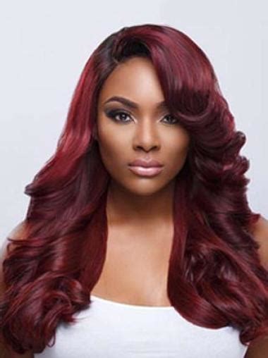 Dark Red Long Wavy With Wavy Bangs Charming Lace Front Wigs