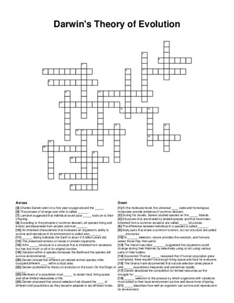 Darwin S Theory Of Evolution Crossword Puzzle Answers PDF