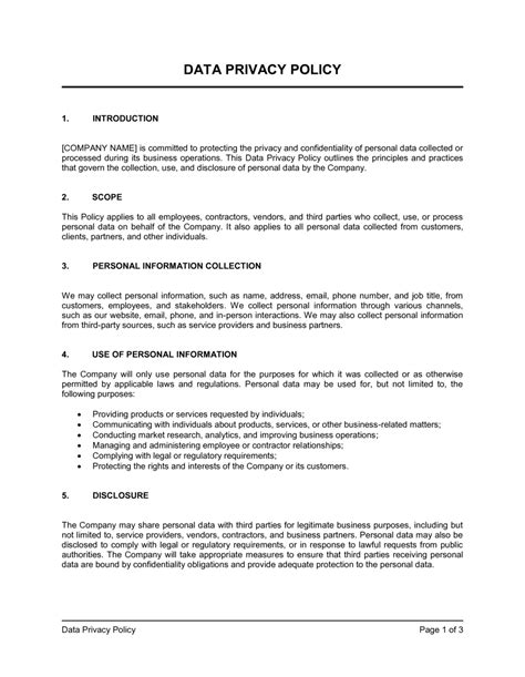 Data Privacy Policy Template