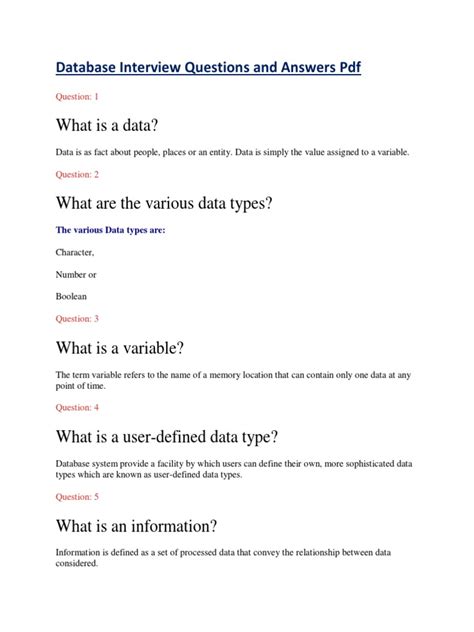 Database Interview Questions And Answers Pdf Doc